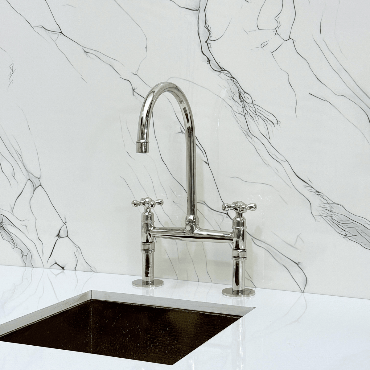 Polished Nickel Bridge Faucet with Cross Handles - Atlas - Vintaless