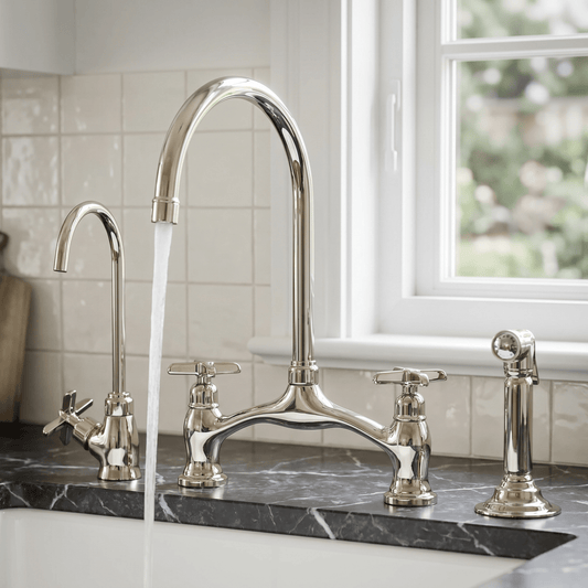 Polished Nickel Bridge Faucet with Cross Handles - Cavendish - Vintaless