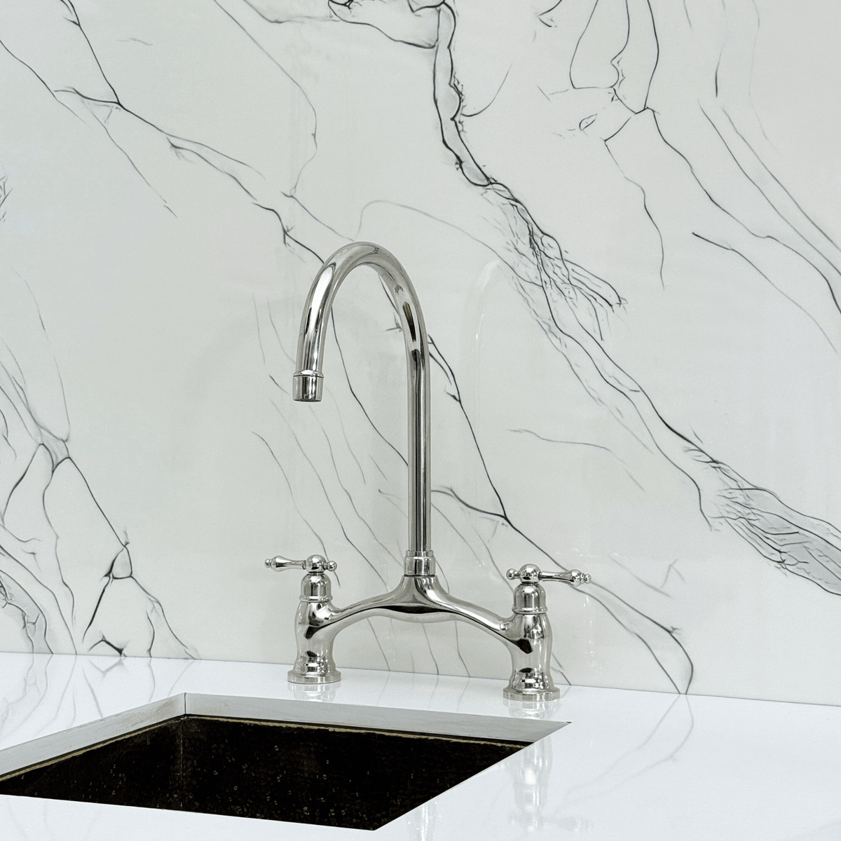 Polished Nickel Bridge Faucet with Lever Handles - Cavendish - Vintaless