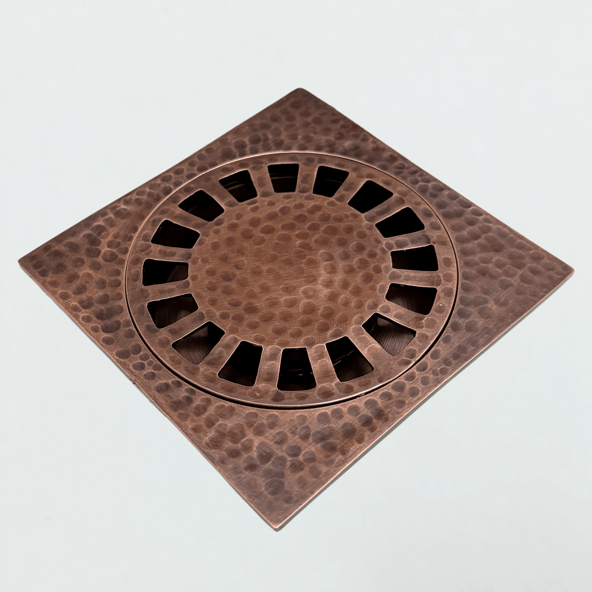 Solid Brass Hammered Square Shower Drain, Antique Copper Finish Bathroom Drain with Removable Cover - Vintaless