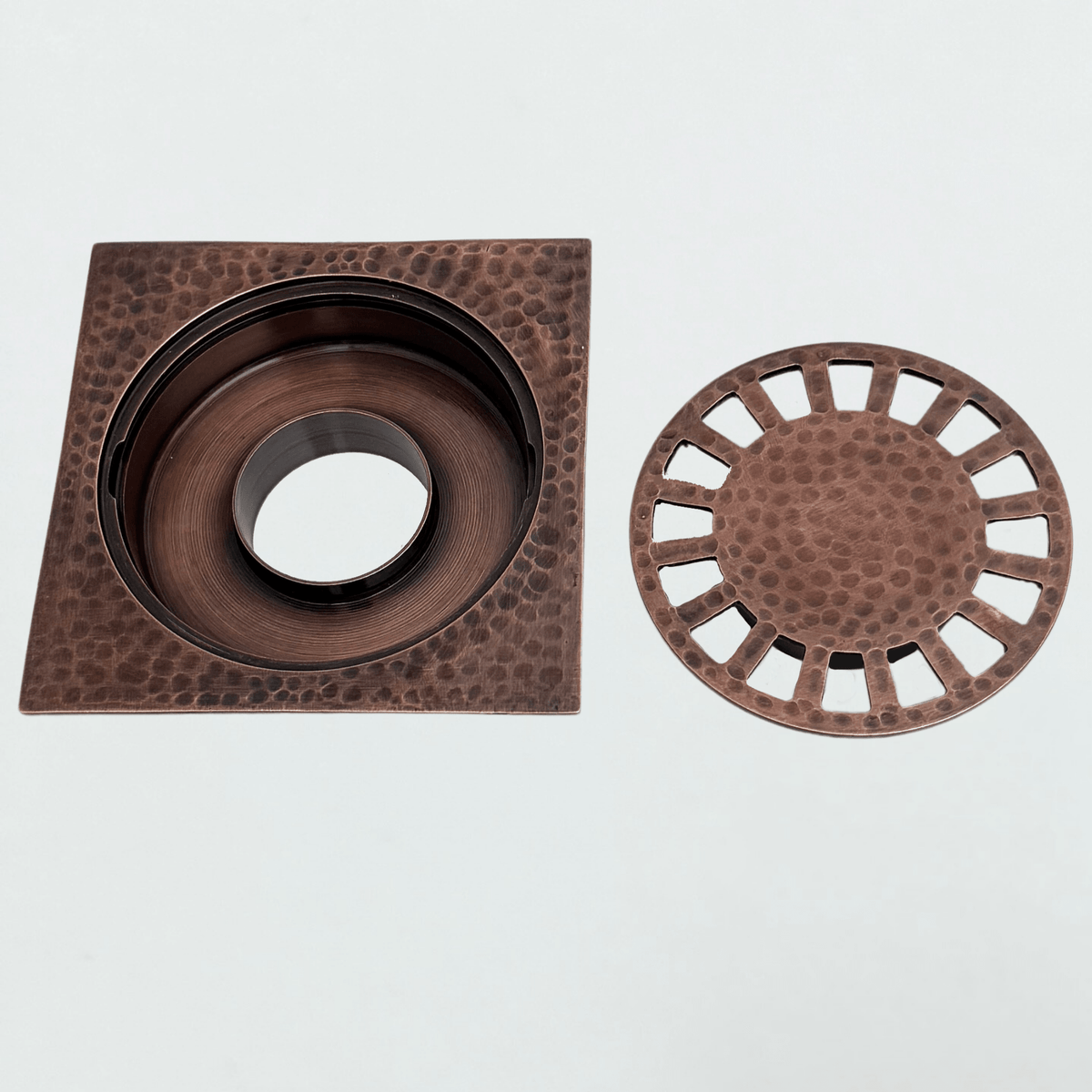 Solid Brass Hammered Square Shower Drain, Antique Copper Finish Bathroom Drain with Removable Cover - Vintaless