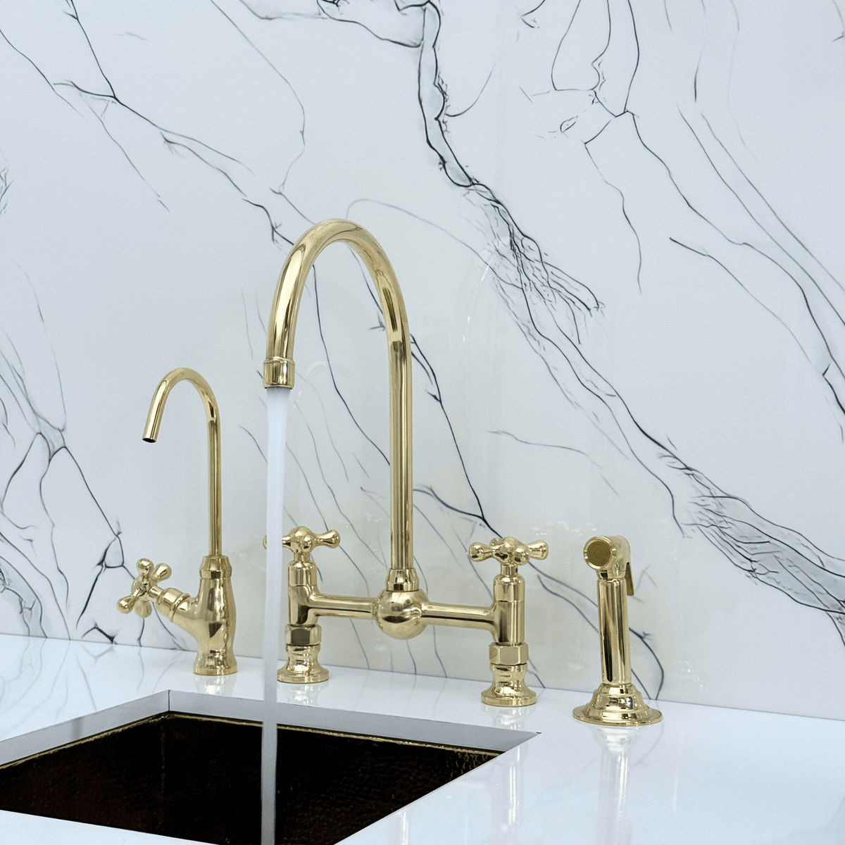 Unlacquered Brass Bridge Faucet with Cross Handles - Somerset - Vintaless
