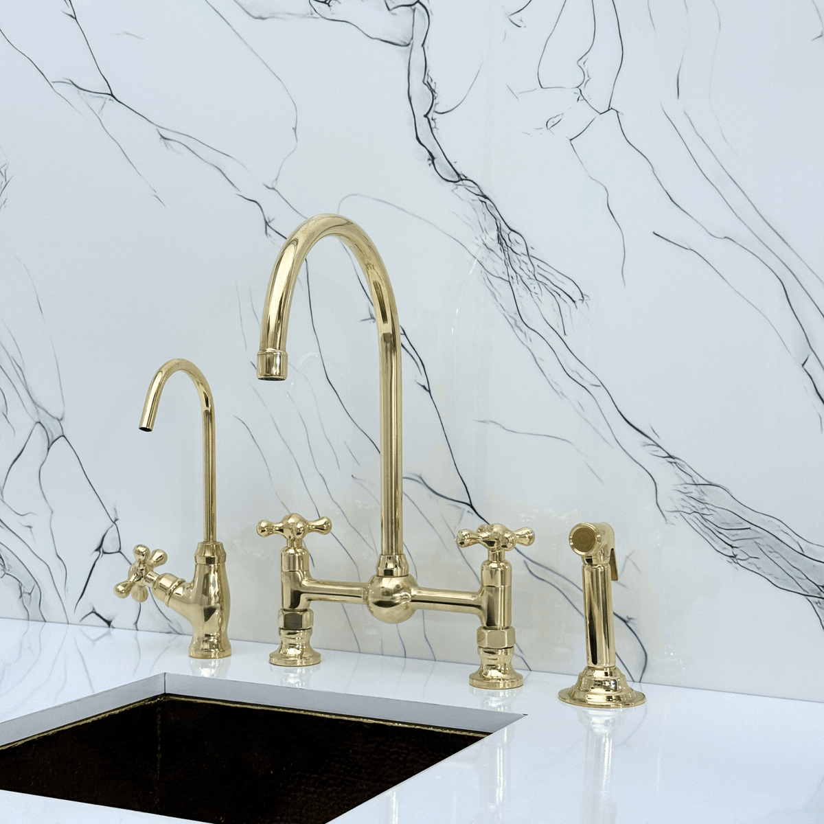 Unlacquered Brass Bridge Faucet with Cross Handles - Somerset - Vintaless