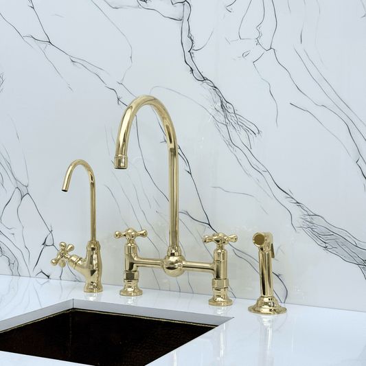 Unlacquered Brass Bridge Faucet with Cross Handles - Somerset - Vintaless