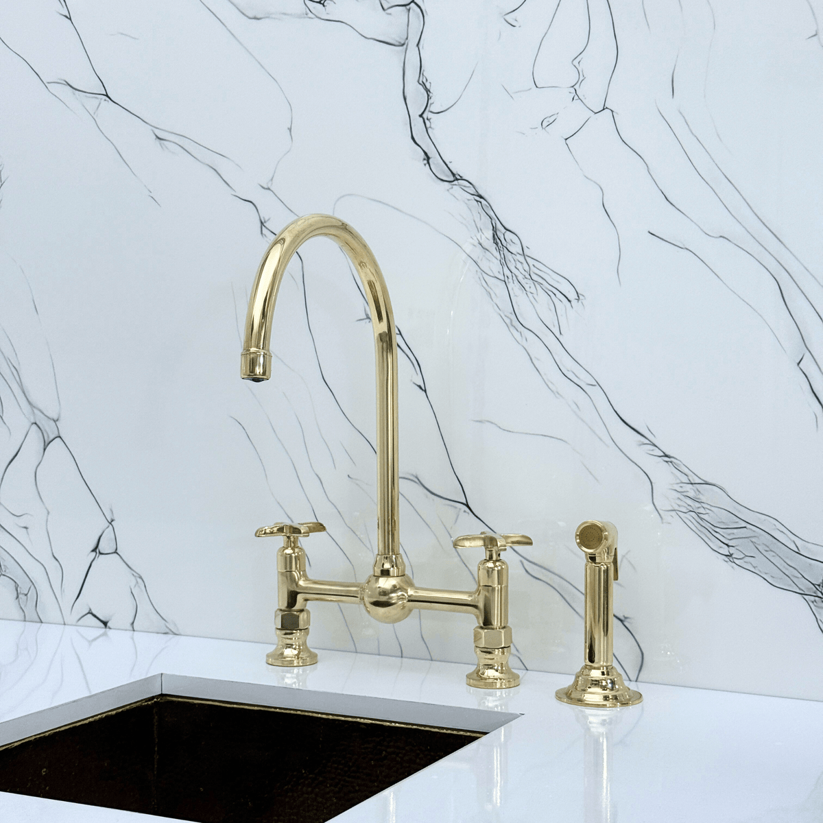 Unlacquered Brass Bridge Faucet with Cross Handles - Somerset - Vintaless