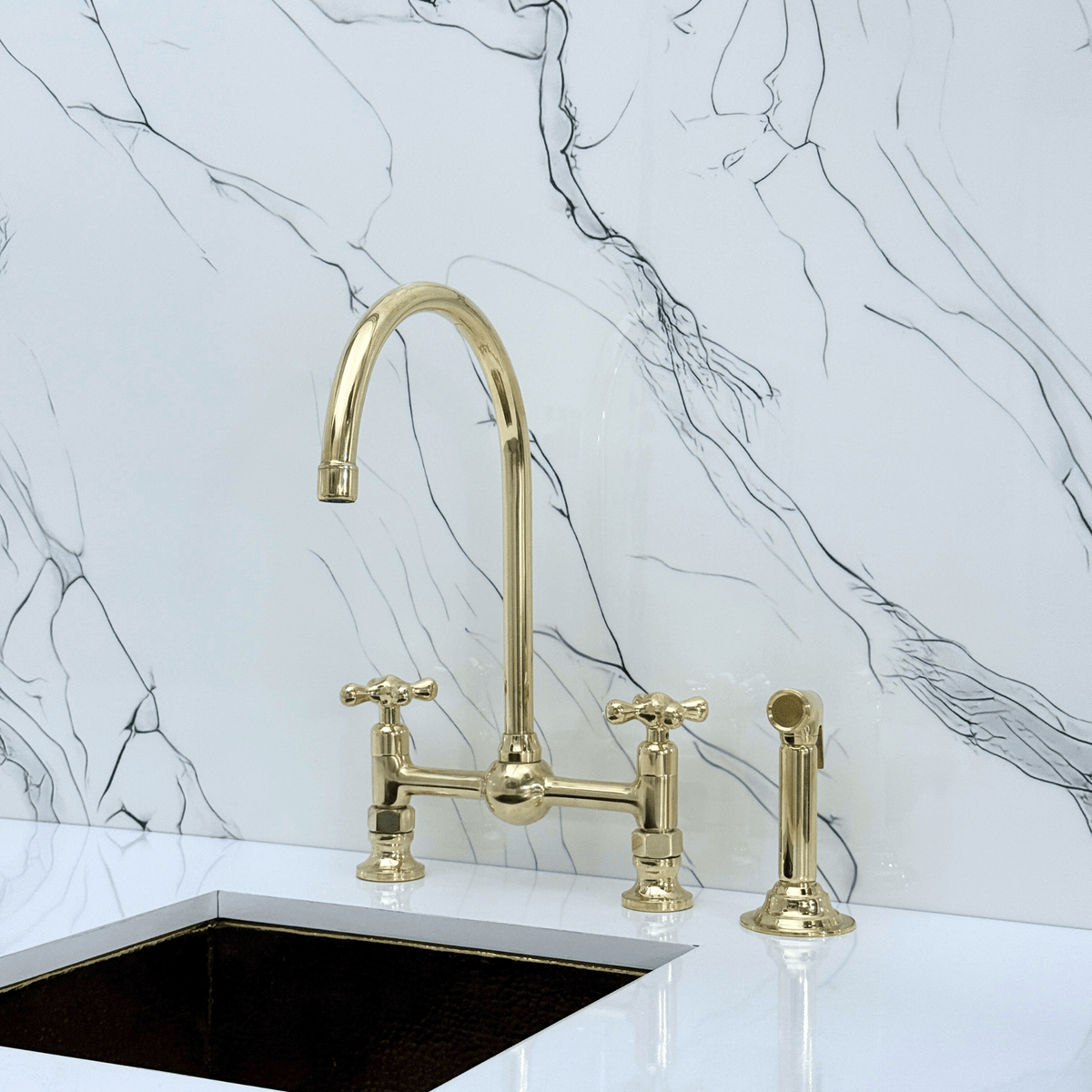 Unlacquered Brass Bridge Faucet with Cross Handles - Somerset - Vintaless