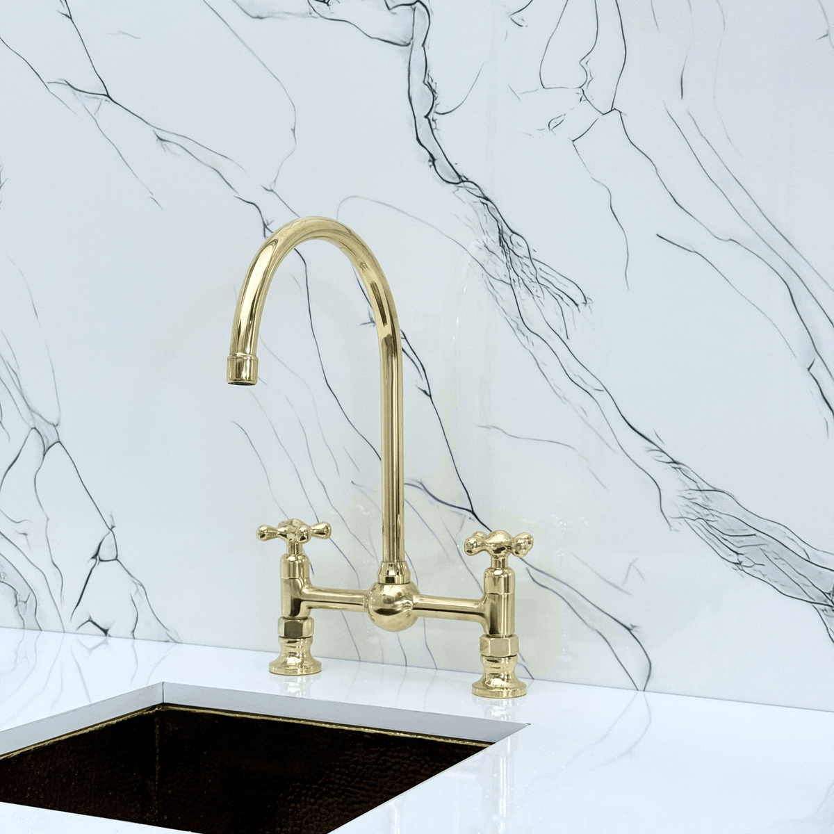 Unlacquered Brass Bridge Faucet with Cross Handles - Somerset - Vintaless