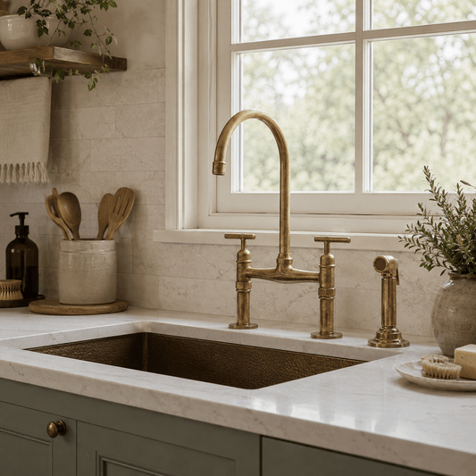 Unlacquered Brass Bridge Faucet with Lever Handles - Atlas - Vintaless