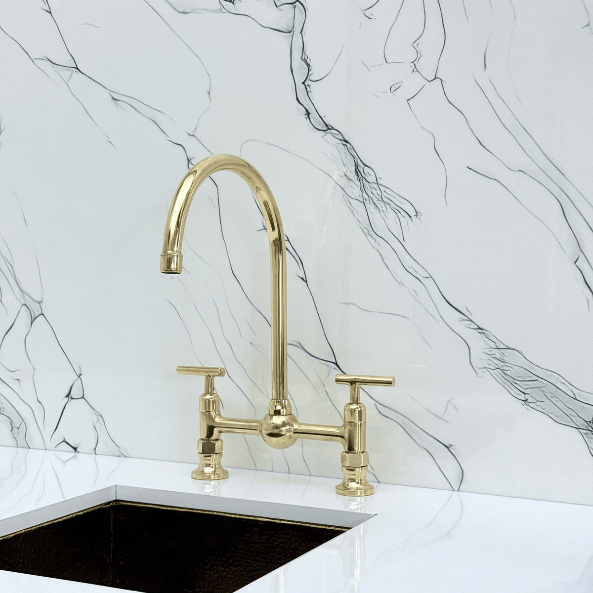 Unlacquered Brass Bridge Faucet with Lever Handles - Somerset - Vintaless