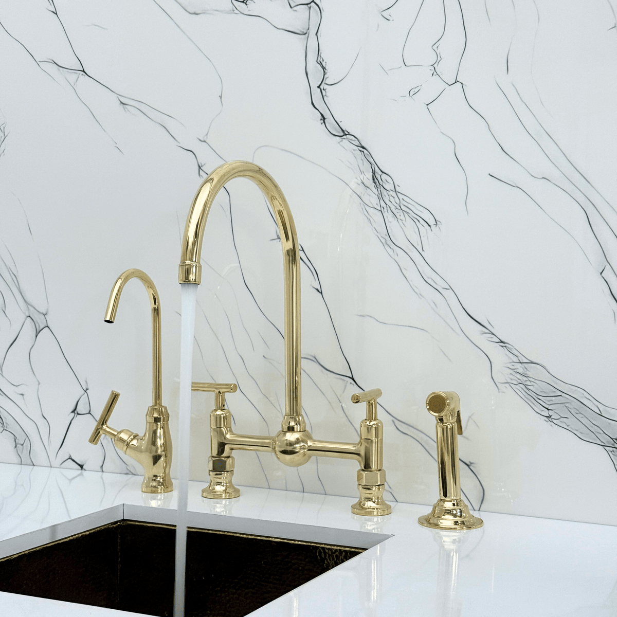 Unlacquered Brass Bridge Faucet with Lever Handles - Somerset - Vintaless