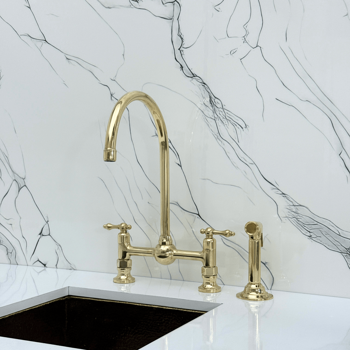 Unlacquered Brass Bridge Faucet with Lever Handles - Somerset - Vintaless