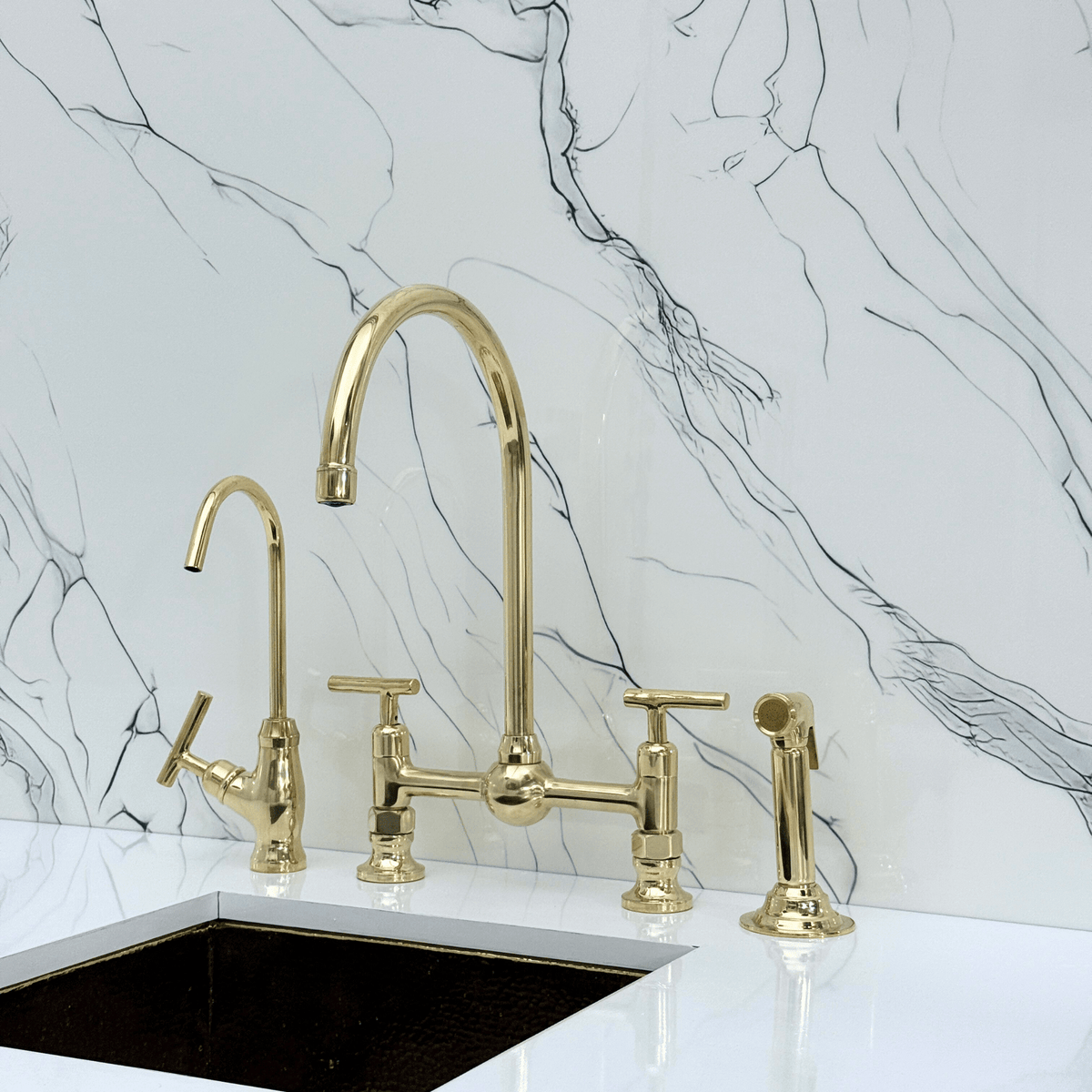 Unlacquered Brass Bridge Faucet with Lever Handles - Somerset - Vintaless