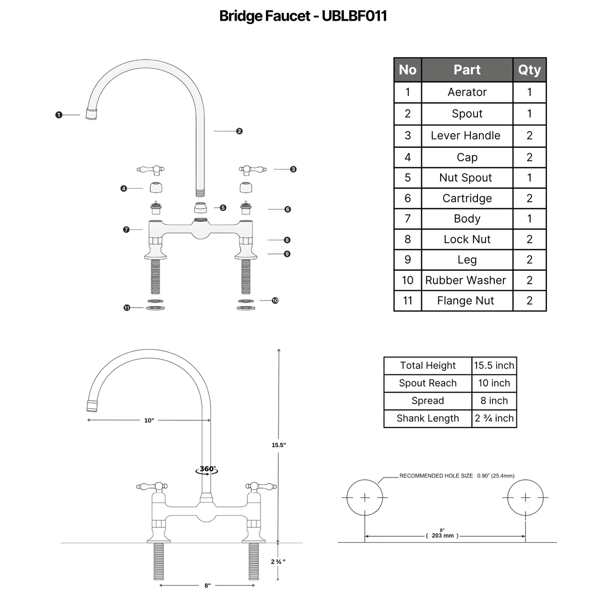 Unlacquered Brass Bridge Faucet with Lever Handles - Somerset - Vintaless