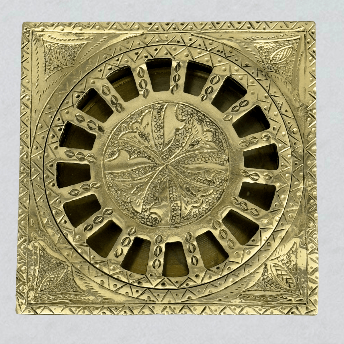 Unlacquered Brass Engraved Shower Drain with Removable Cover, Solid Brass Square Shower Drain - Vintaless