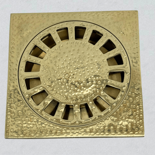 Unlacquered Brass Hammered Shower Drain with Removable Cover, Solid Brass Square Shower Drain - Vintaless