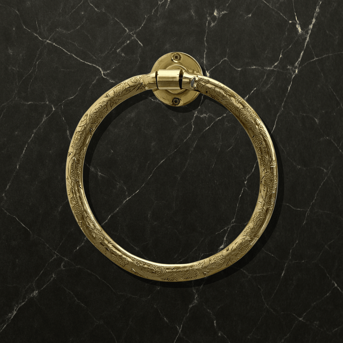 Unlacquered Brass Towel Holder, Hand Engraved Towel Hanger, Bathroom Wall Mounted Towel Ring - Vintaless